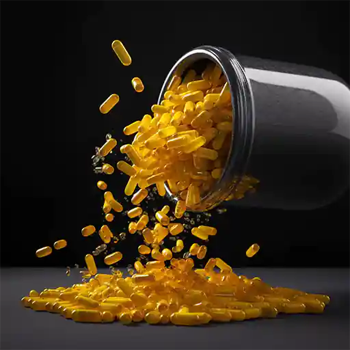 Vitamin-E Supplement Spilling Out Of The Bottle